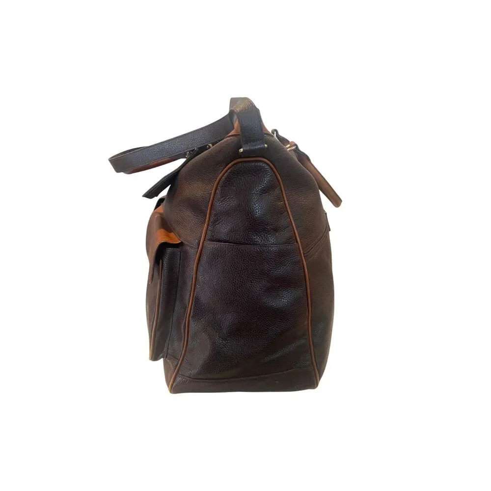 M. London Large Two Tone Leather Mens Weekender Travel Messenger Duffle Bag